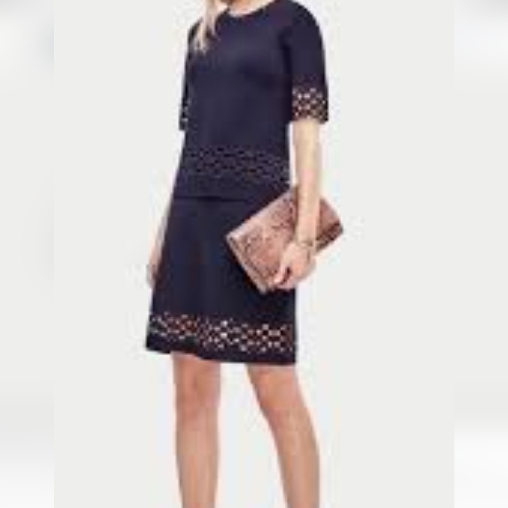 Elegant Navy Blue  Ann Taylor Women's Eyelet Trim Skirt Set